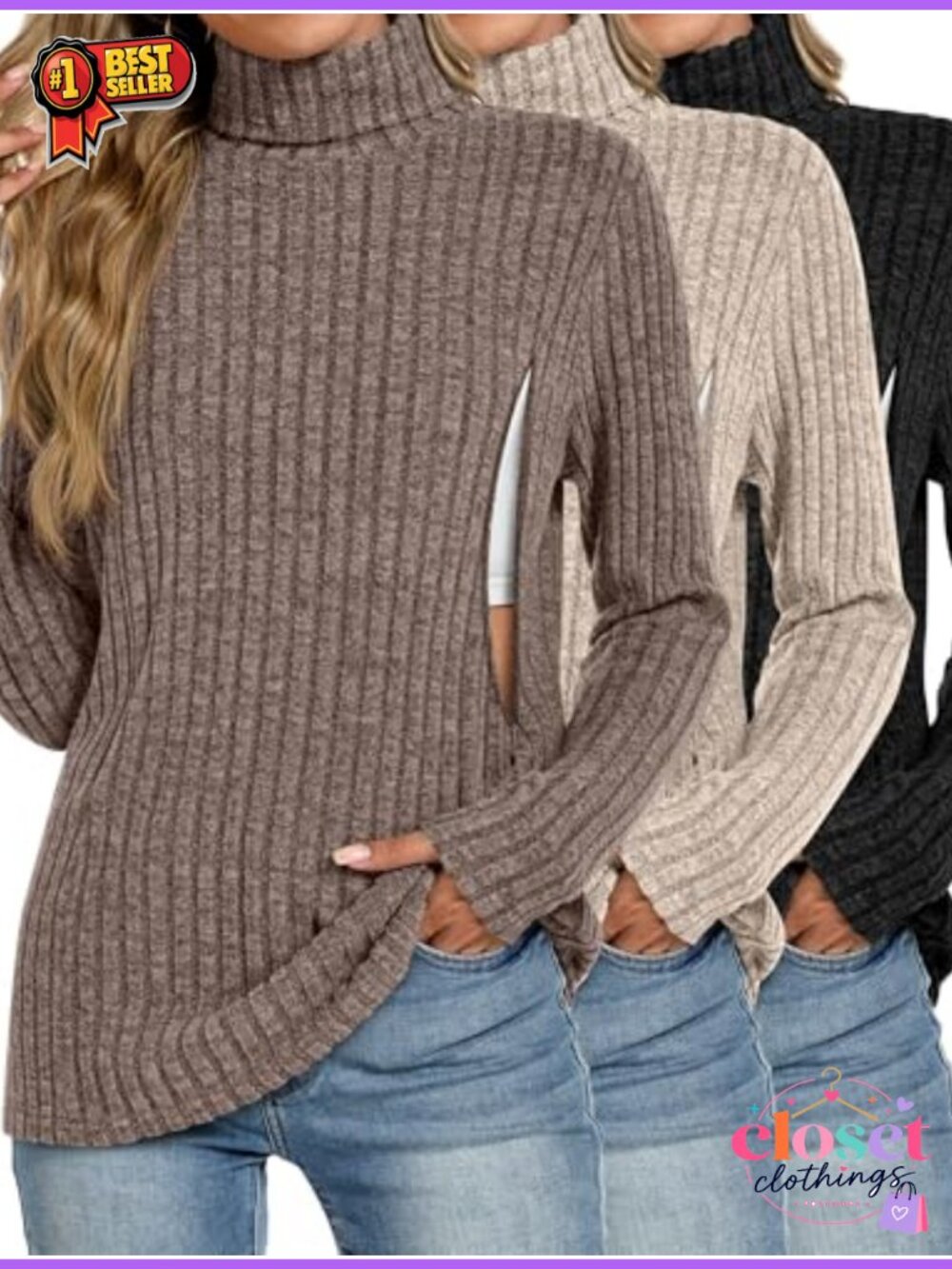3 Pack Womens Nursing Turtleneck Ribbed Sweaters Long Sleeve Maternity Tops